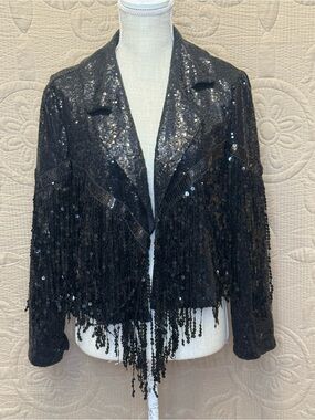 Black Sequined Fringe Jacket - Women’s Jacket
